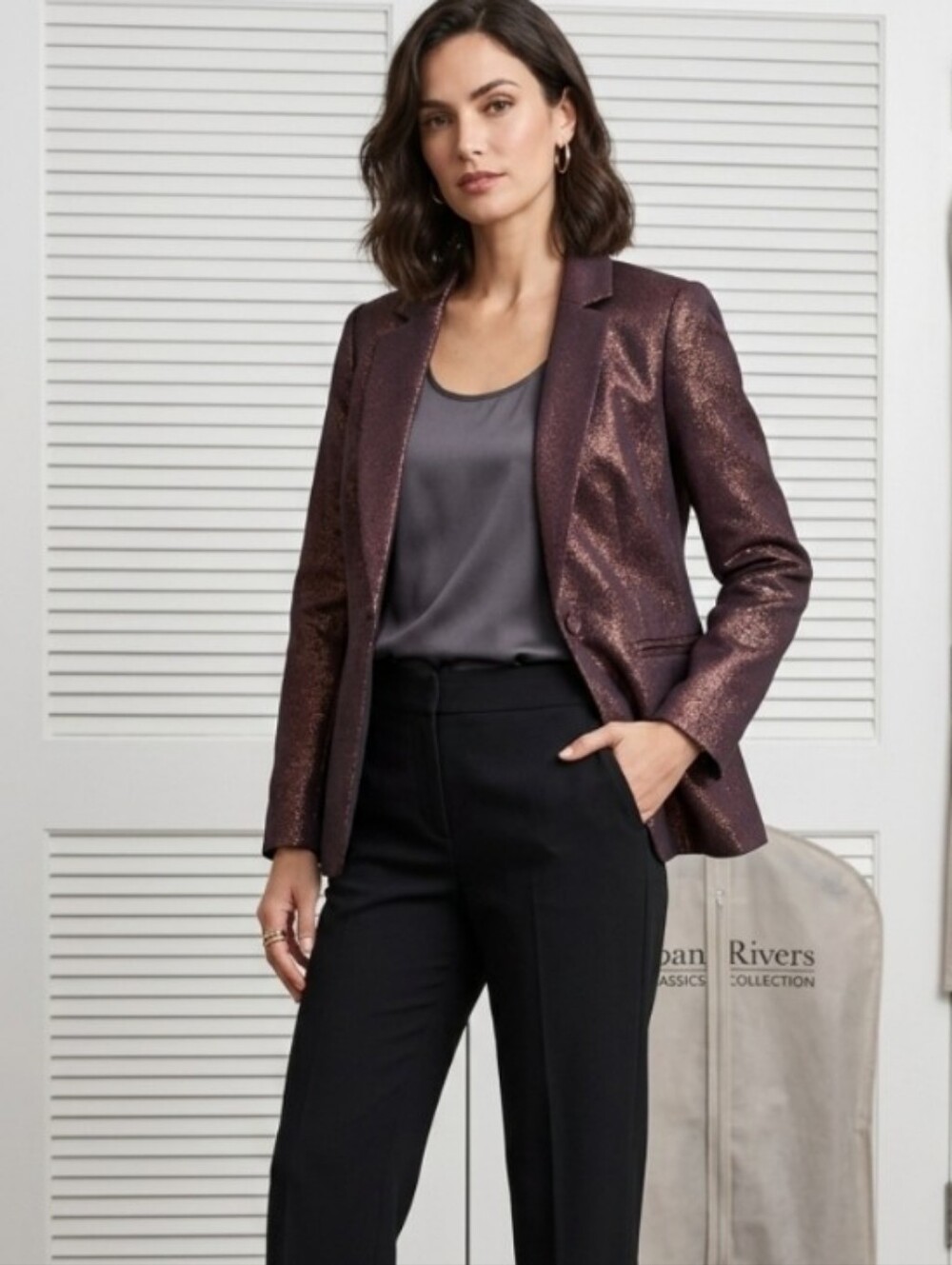 Joan Rivers Red Carpet Shimmery Metallic Plum-Red Blazer Size S